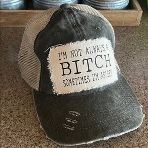 Grey and Beige Trucker Hat with Patch